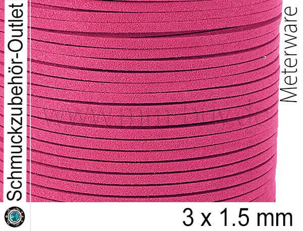 Flaches Band, Wildlederoptik, pink, 3 x 1.5 mm, 1 Meter