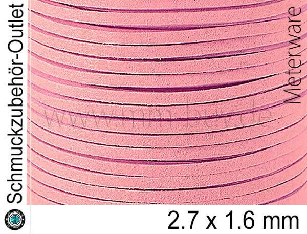 Wildlederband, flach, puderrosa, 2.7x1.6 mm, 1 Meter