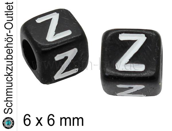 Buchstabenperlen „Z“, Würfel, schwarz, Ø: 6x6 mm, 5 Stück