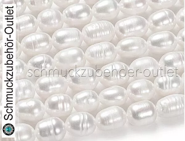 Süßwasserperlen cremeweiß oval (ca. 8 × 12 mm), 1 Strang - 15 Perlen/18 cm