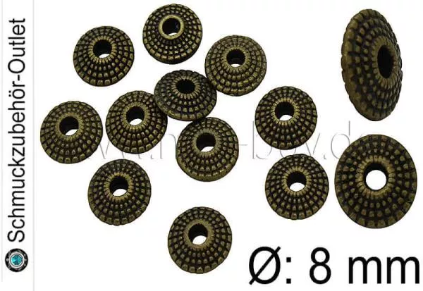 Zwischenperlen, Linsen, bronzefarben, Ø: 8 mm, 10 Stück