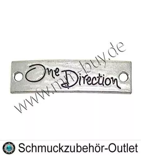Schmuckverbinder mit Schrift „One Direction", Farbe: antik silber, 40 x 11 mm, 1 Stück