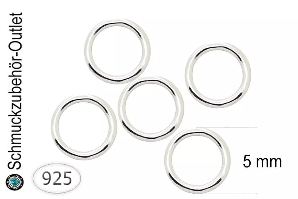 Geschlossene Ringe 925 Sterling Silber Stabil (Ø: 5 x 0.9mm), 5 Stück