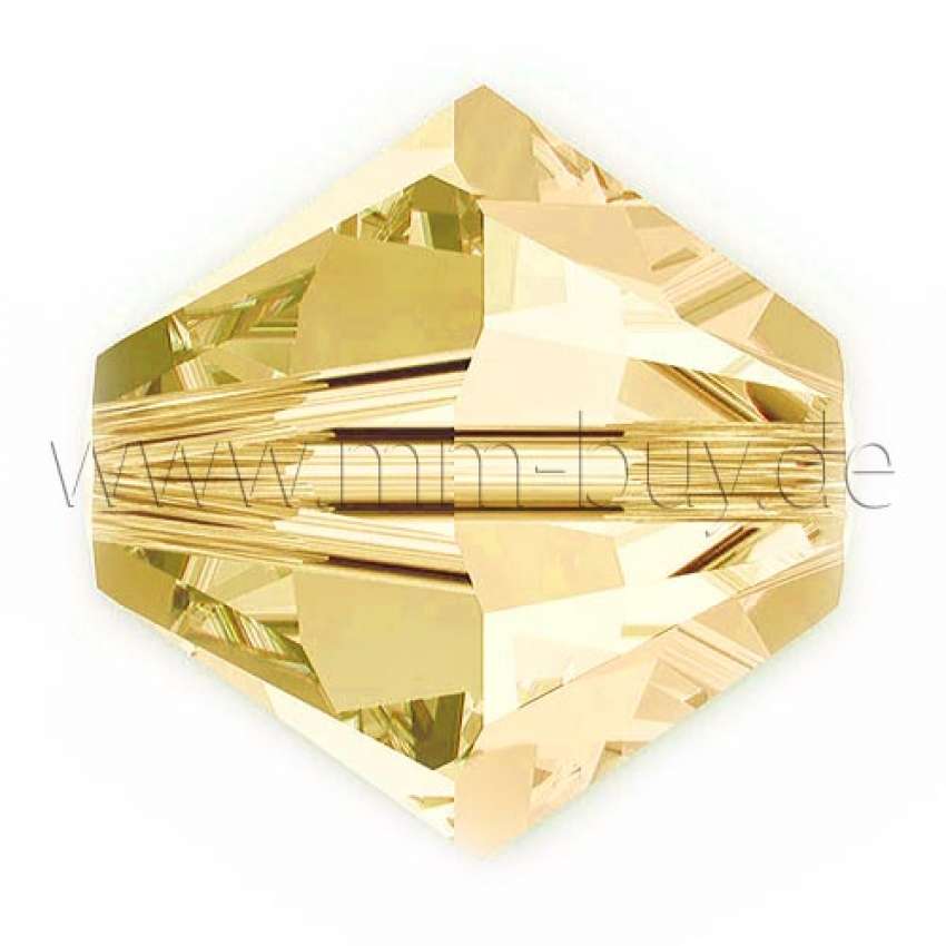 Tschechische Kristallperlen; Doppelkegel-Bicone, Farbe: gelb