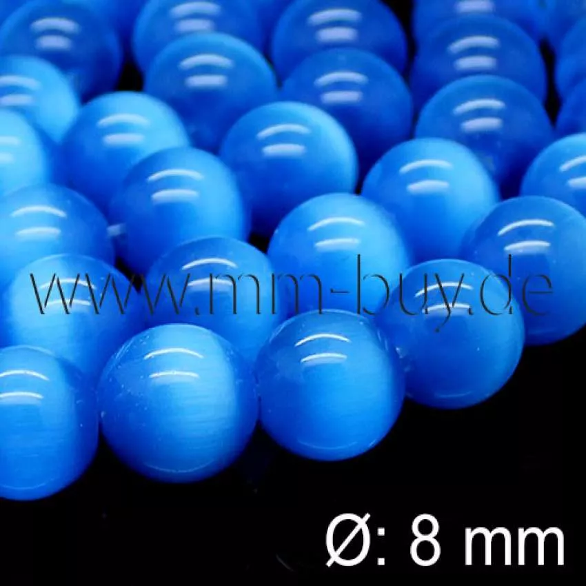 Cateye Perlen, Glasperlen, blau, 8 mm, 1 Strang