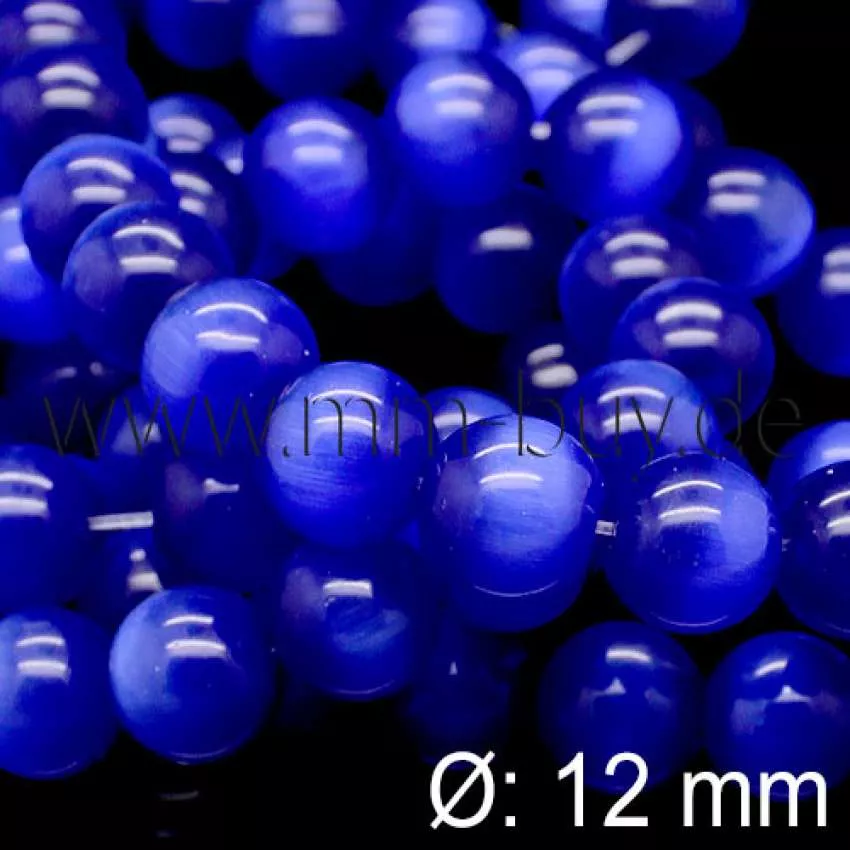 Cateye Perlen, Glasperlen, dunkelblau, 12 mm, 1 Strang