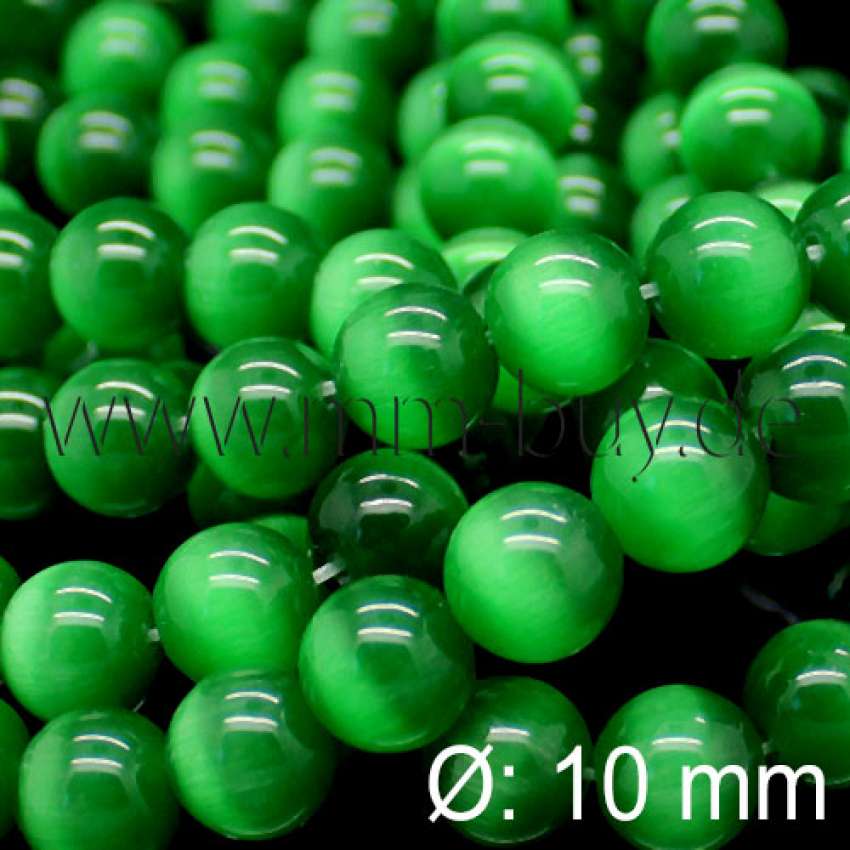 Cateye Perlen, Glasperlen, grün, 10 mm, 1 Strang