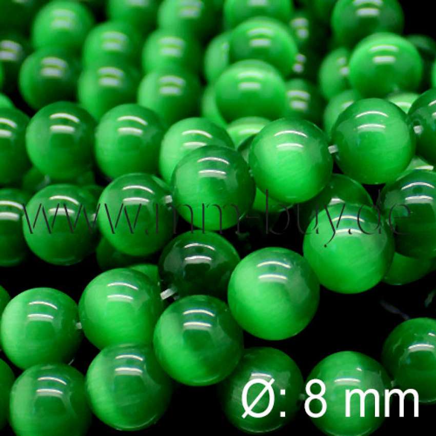 Cateye Perlen, Glasperlen, grün, 8 mm, 1 Strang