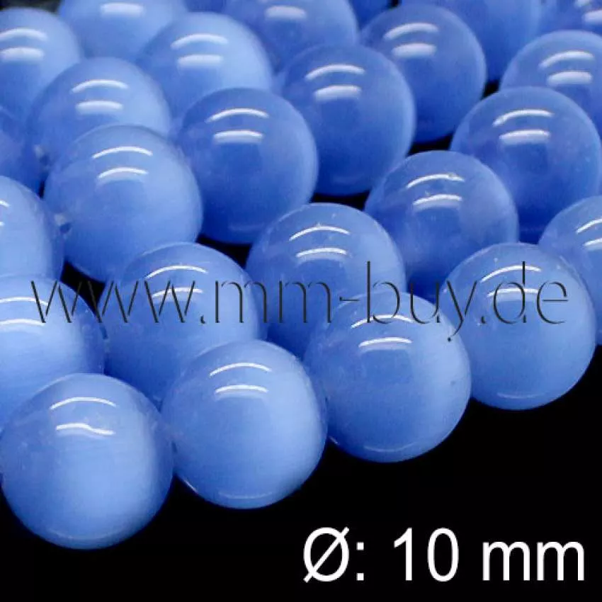 Cateye Perlen, Glasperlen, himmelblau, 10 mm, 1 Strang