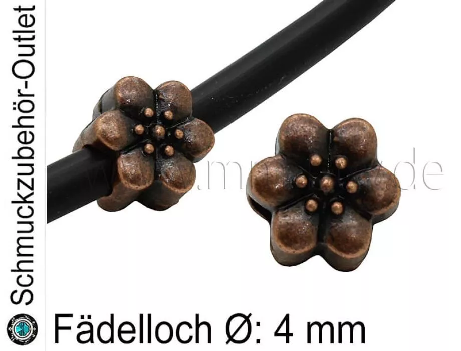 Metall Großlochperlen Blume Kupfer (Fädelloch Ø: 4 mm), 1 Stück