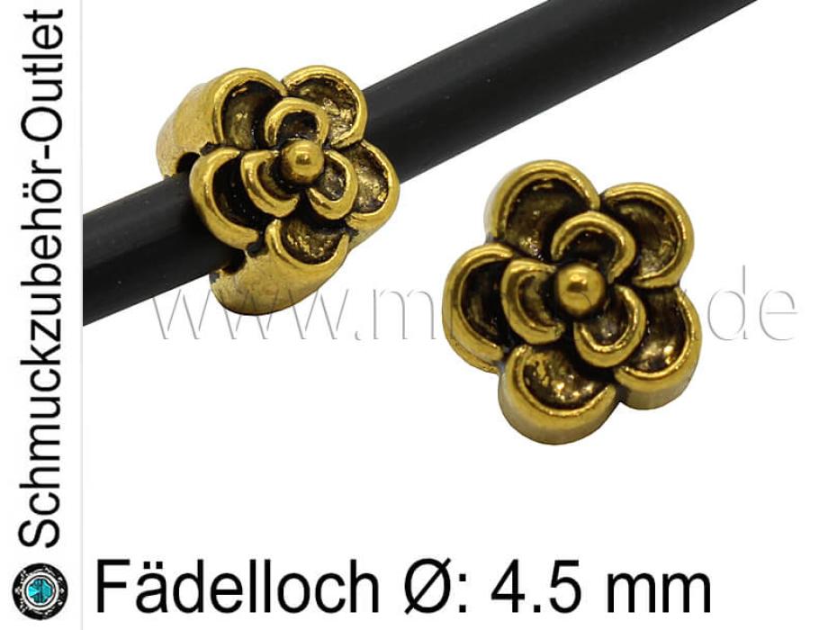 Metall Großlochperlen Blume goldfarben (Fädelloch Ø: 4.5 mm), 1 Stück