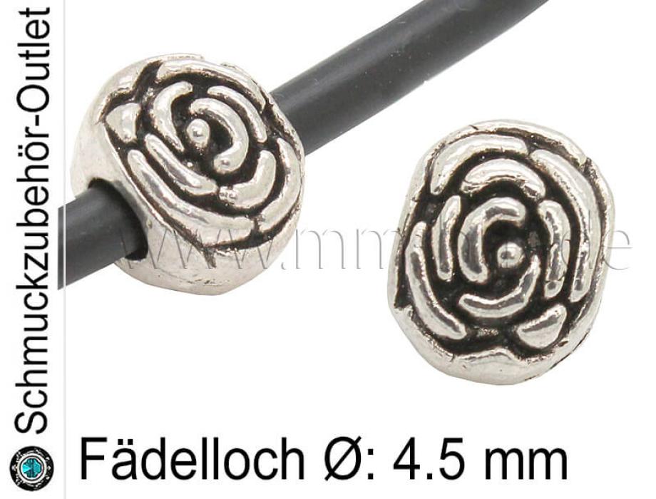 Metall Großlochperlen Blume silberfarben (Fädelloch Ø: 4.5 mm), 1 Stück