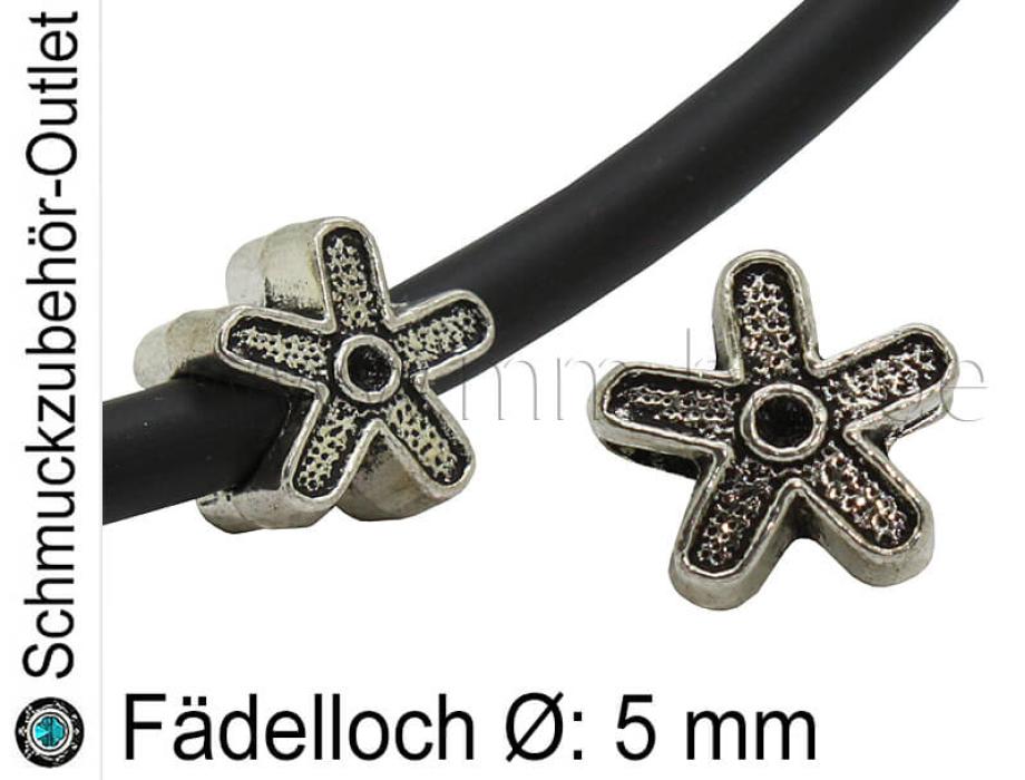 Metall Großlochperlen Blume silberfarben (Fädelloch Ø: 5 mm), 1 Stück