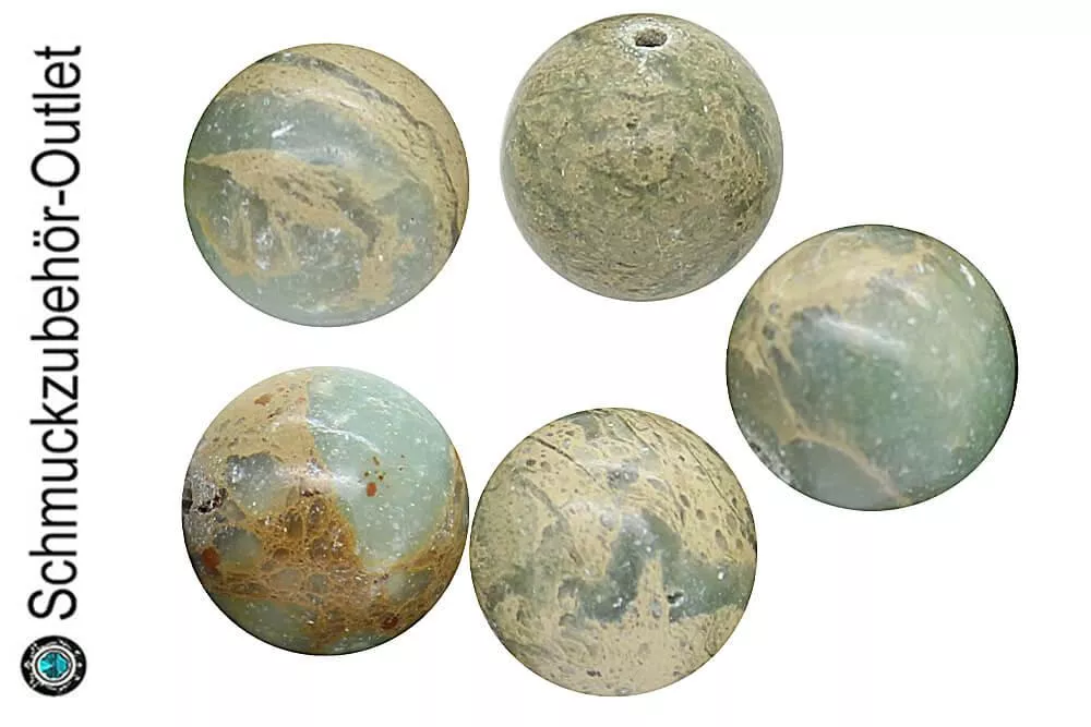 Aqua-Terra Jaspis Perlen rund (ca. Ø: 14 mm), 5 Perlen
