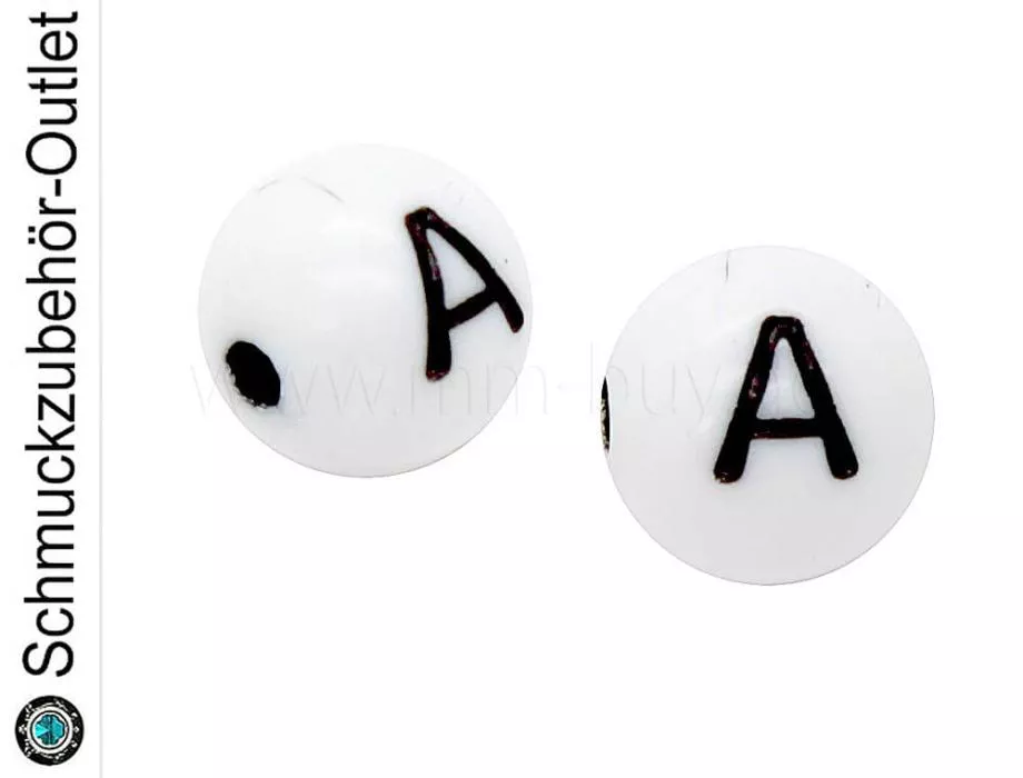 Buchstabenperlen „A“, weiß, Kunststoff, Ø: 8 mm, 5 Stück