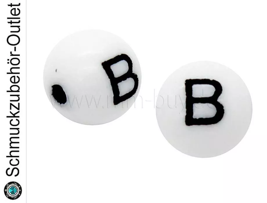 Buchstabenperlen „B“, weiß, Kunststoff, Ø: 8 mm, 5 Stück