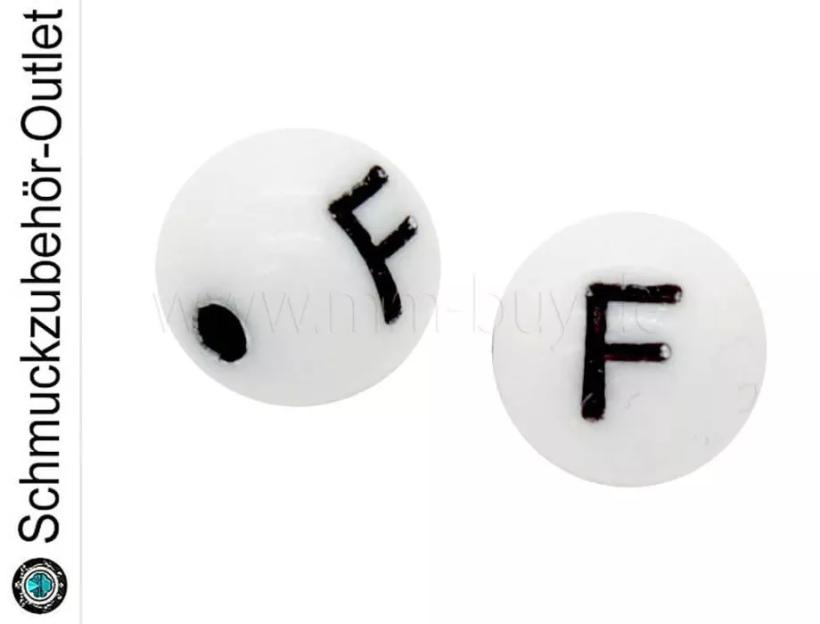 Buchstabenperlen „F“, weiß, Kunststoff, Ø: 8 mm, 5 Stück