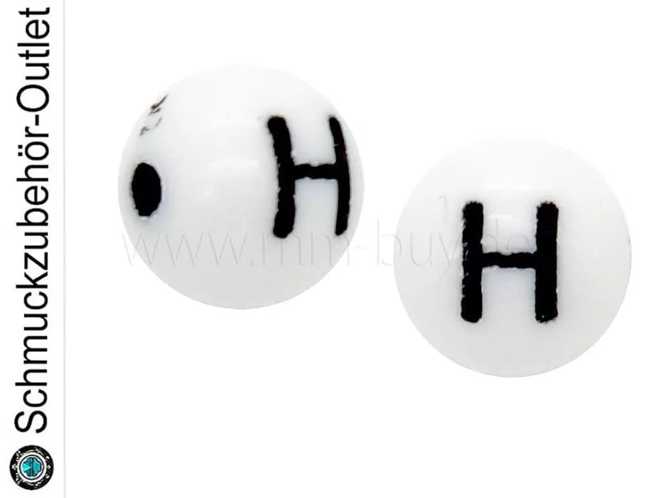Buchstabenperlen „H“, weiß, Kunststoff, Ø: 8 mm, 5 Stück