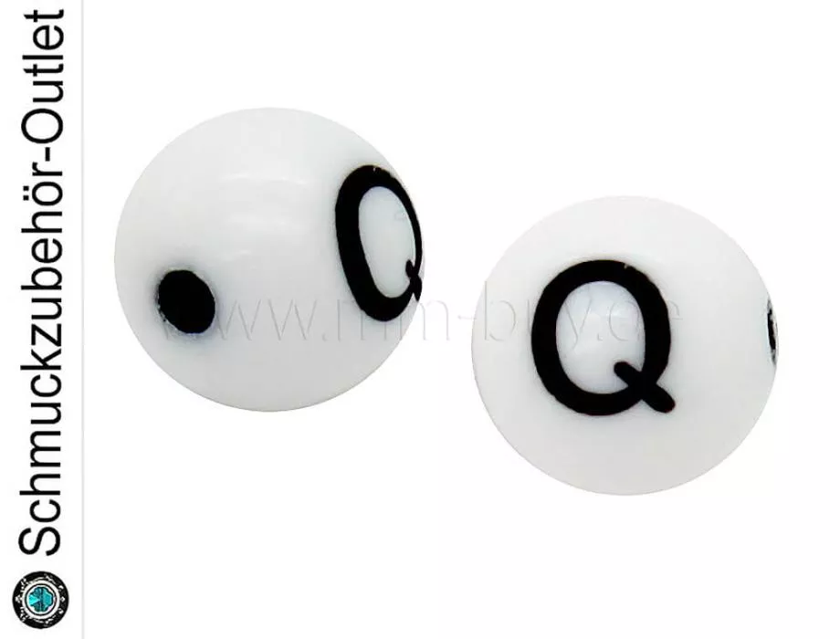 Buchstabenperlen „Q“, weiß, Kunststoff, Ø: 8 mm, 5 Stück
