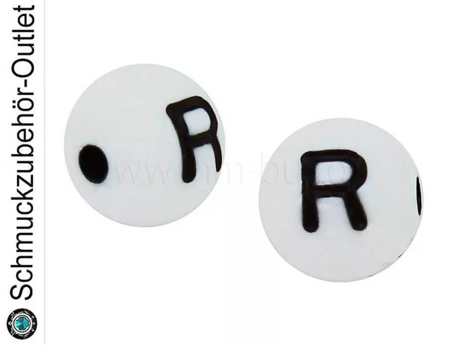 Buchstabenperlen „R“, weiß, Kunststoff, Ø: 8 mm, 5 Stück