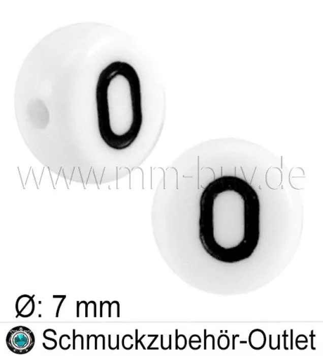 Buchstabenperlen „O“, weiß, Acryl, Ø: 7 mm, 5 Stück