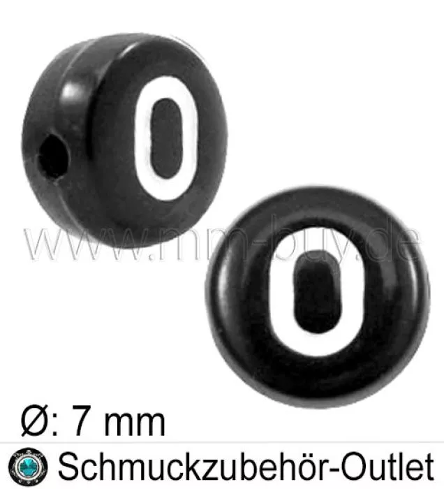 Buchstabenperlen „O“, schwarz, Acryl, Ø: 7 mm, 5 Stück