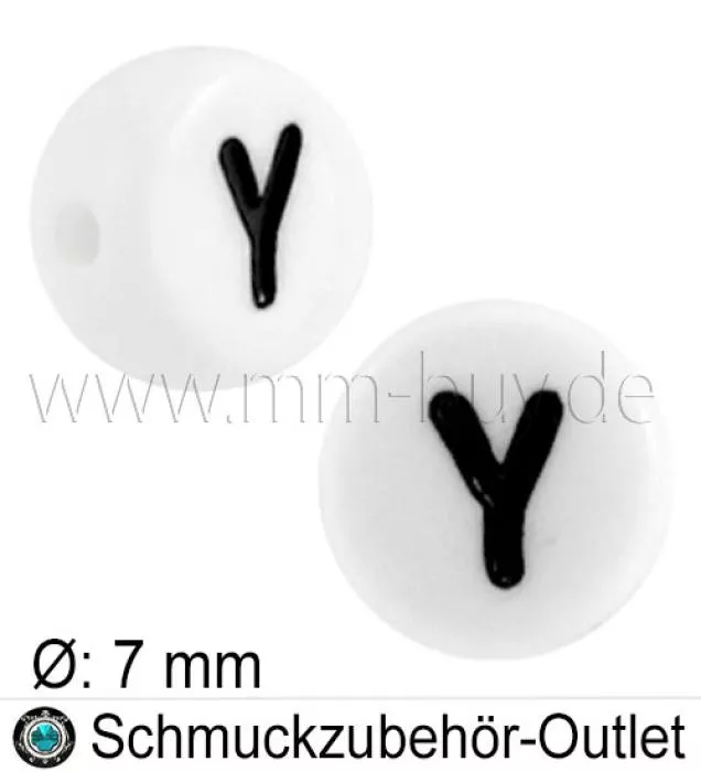 Buchstabenperlen „Y“, weiß, Acryl, Ø: 7 mm, 5 Stück