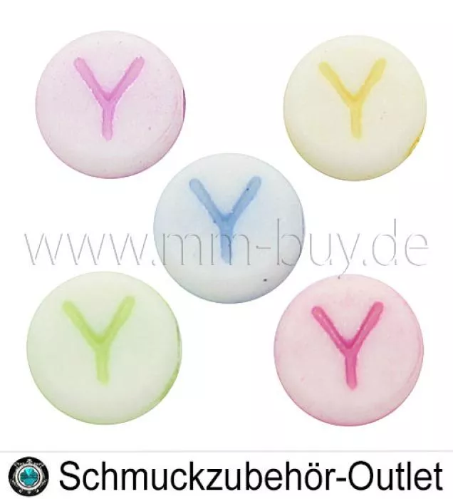 Buchstabenperlen „Y“, Acryl, Ø: 7 mm, 5 Stück