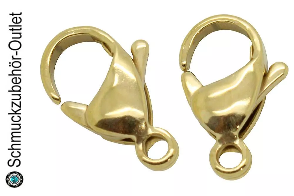 Edelstahl Karabinerverschlüsse 18k vergoldet (13 mm), 5 Stück