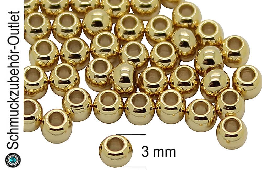 Edelstahlperlen goldfarben rund (Ø: 3 x 2 mm), 15 Stück