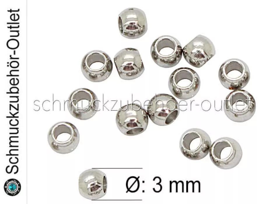 Edelstahlperlen (3 x 2,3 mm / Loch: 1,2 mm) 20 Stück