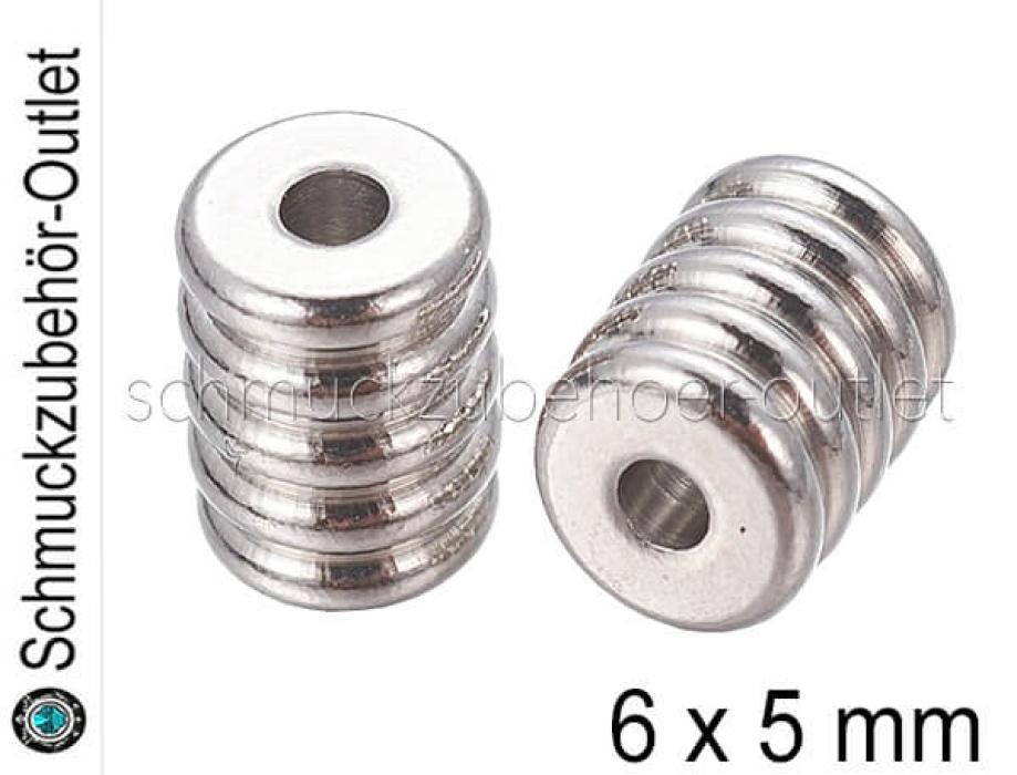 Edelstahlperlen, Zylinder, Ø: 6x5mm, 5 Stück