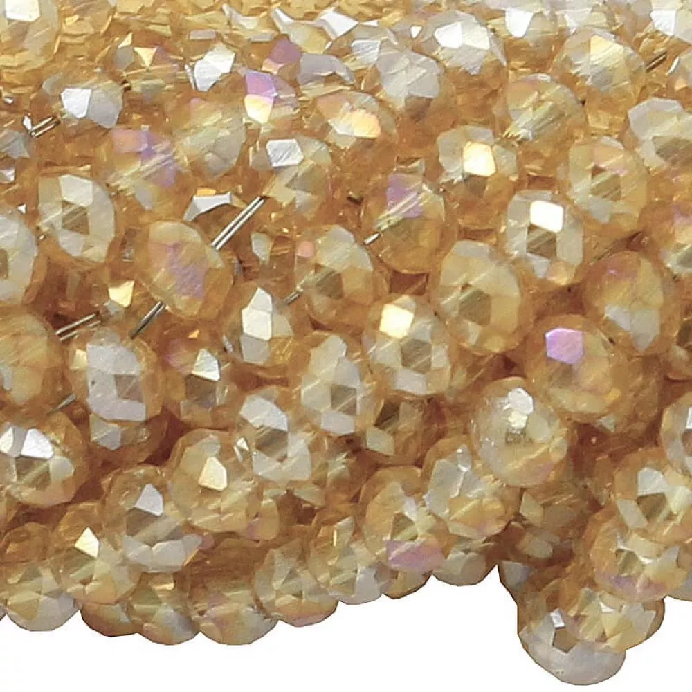 Glasschliffperlen, Rondell: getöntes gelb (transparent galvanisiert), 3 mm