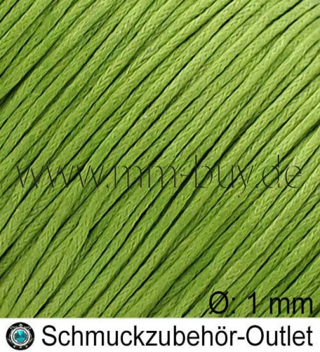 Schmuckband aus Baumwolle, grasgrün, Ø: 1 mm, Meterware