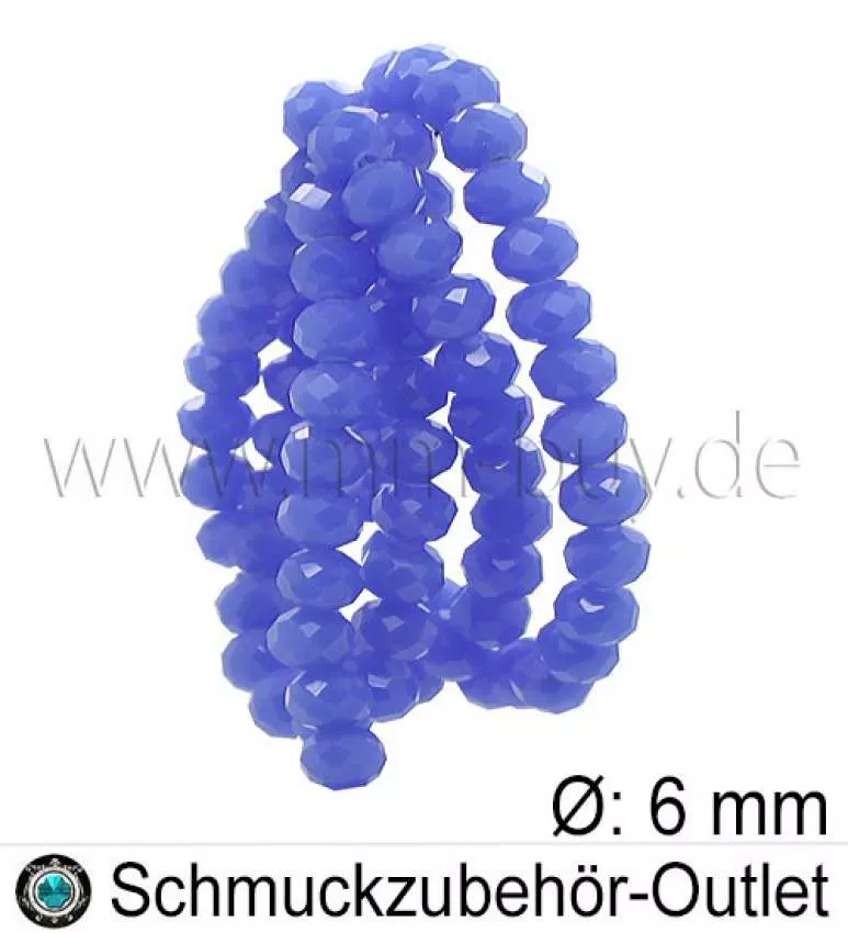 Glasschliffperlen, blau, Rondell, Ø: 6 mm, 1 Strang