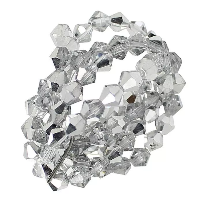 Glasschliffperlen metallisch silberfarben Doppelkegel (6 mm), 1 Strang