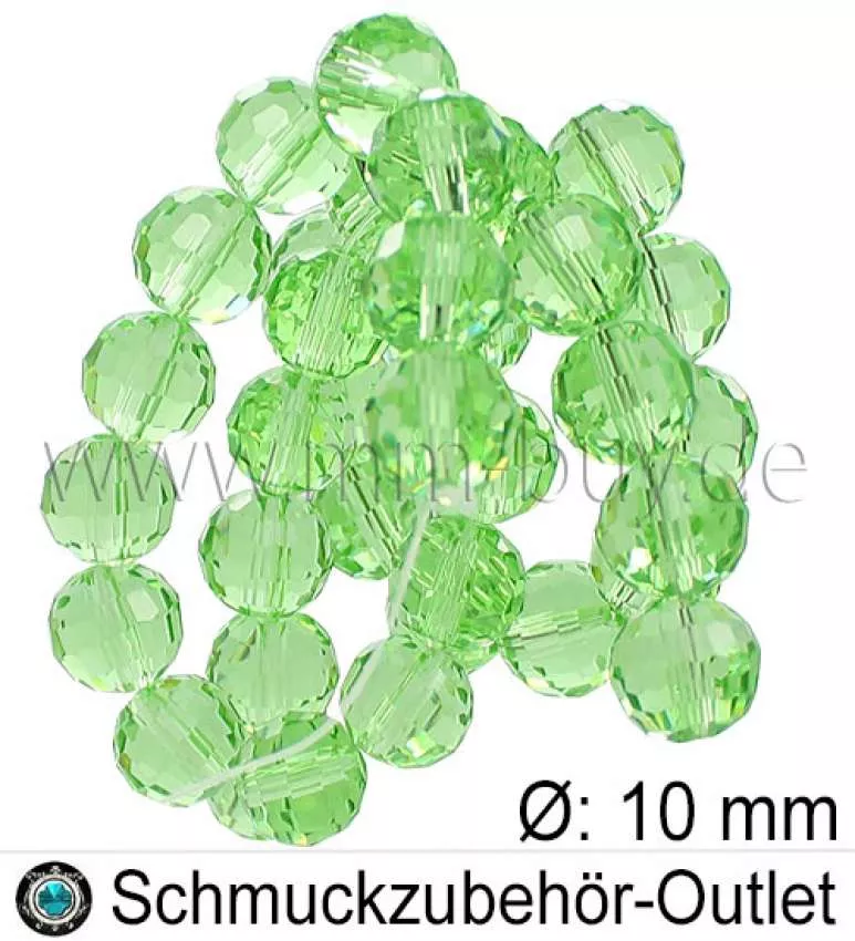 Glasschliffperlen, grün, rund, Ø: 10 mm, 1 Strang