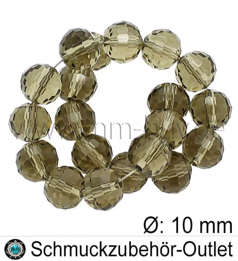 Glasschliffperlen, Sand, rund, Ø: 10 mm, 1 Strang