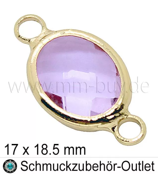 Glasverbinder, oval, Farbe: lila-transparent, 17x18.5mm, 1 Stück