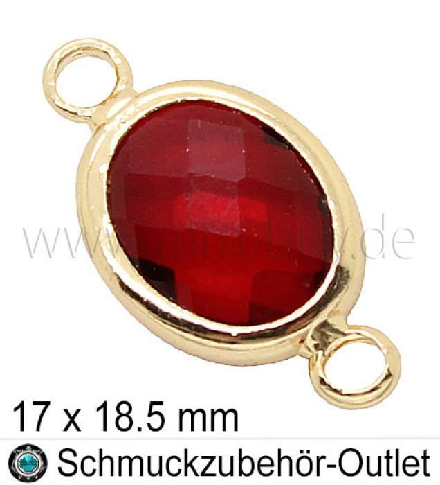 Glasverbinder, oval, Farbe: rot-transparent, 17x18.5mm, 1 Stück
