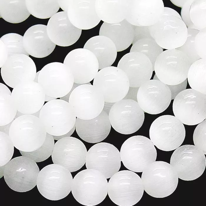 Katzenaugen Perlen weiß (Ø: 8 mm), 1 Strang Katzenaugen Perlen weiß (Ø: 8 mm), 1 Strang