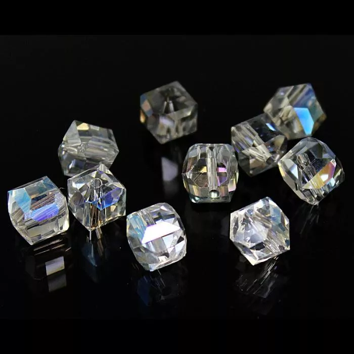 Glasschliffperlen Würfel blau (ca. Ø: 4 mm), 10 Perlen
