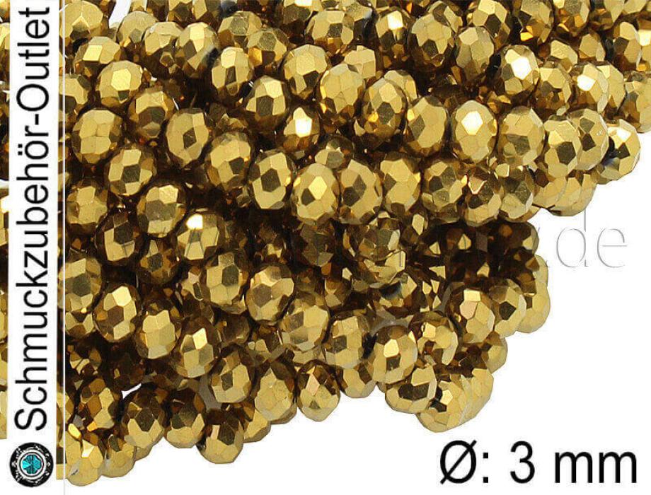 Glasschliffperlen, gold-metallisch, 3 mm, 1 Strang