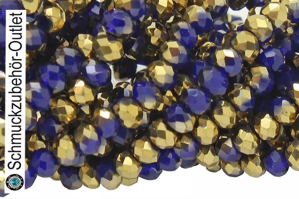 Glasschliffperlen Rondell dunkelblau Gold-metallisch opak (Ø: 3 mm), 1 Strang