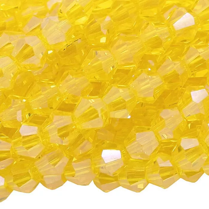 Glasschliffperlen Doppelkegel gelb transparent (Ø: 4 mm), 1 Strang