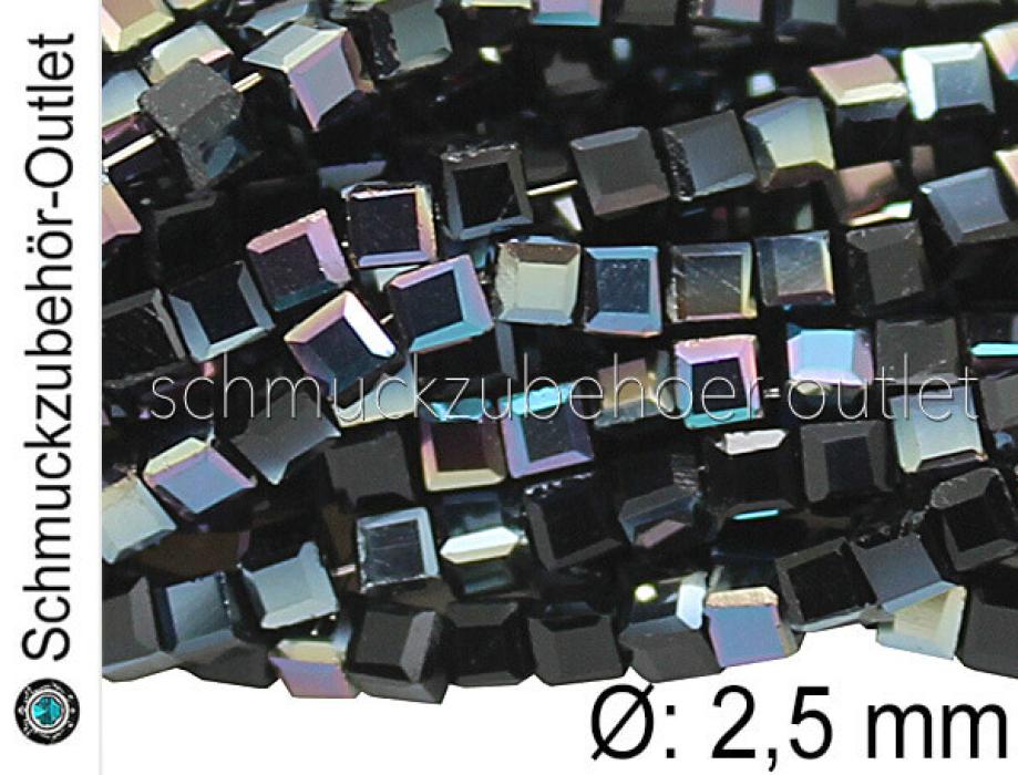 Glasschliffperlen schwarz Würfel metallisch (ca. 2,5 mm), 1 Strang