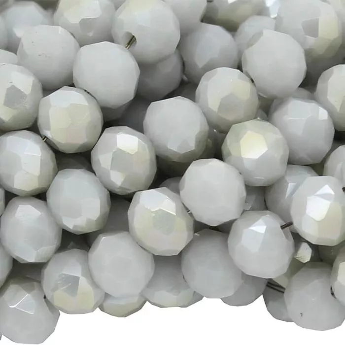 Glasschliffperlen Rondell hellgrau galvanisiert (Ø: 4 mm), 1 Strang