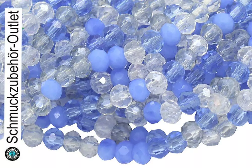 Glasschliffperlen Rondell kristall/transparent  himmelblau/opak (Ø: 3 mm), 1 Strang