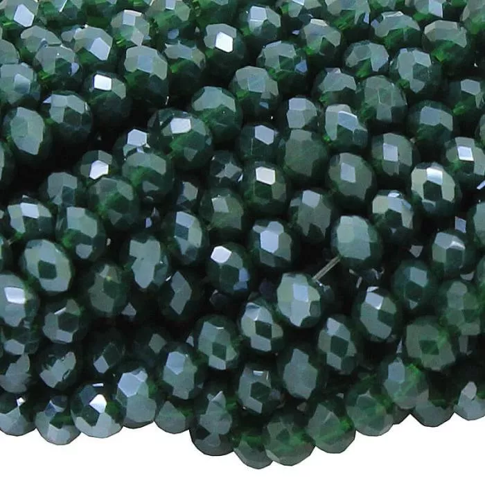 Glasschliffperlen Rondell Tannengrün opak glänzend (Ø: 2,5 mm), 1 Strang