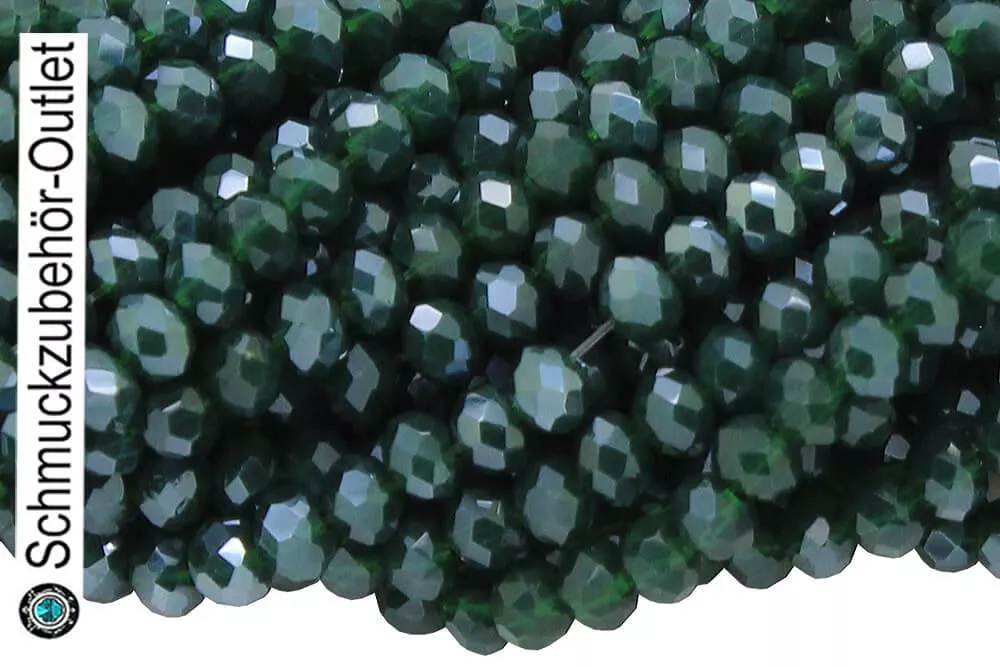 Glasschliffperlen Rondell Tannengrün opak glänzend (Ø: 2,5 mm), 1 Strang